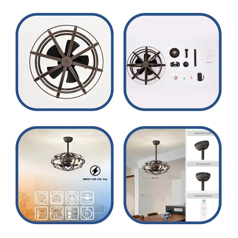 Industrial Ceiling Fan Light with Remote Control - N/A