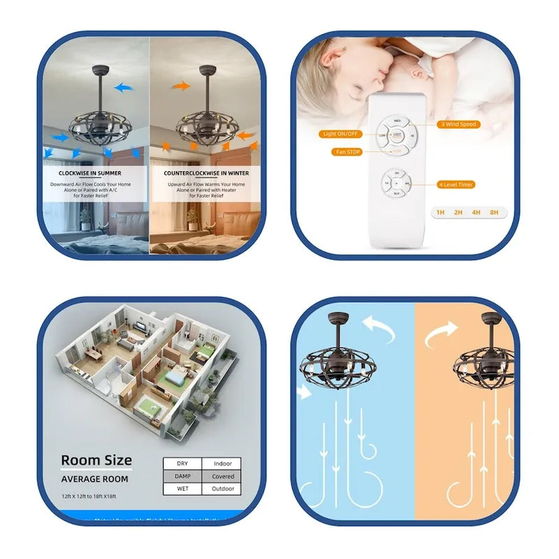 Industrial Ceiling Fan Light with Remote Control - N/A