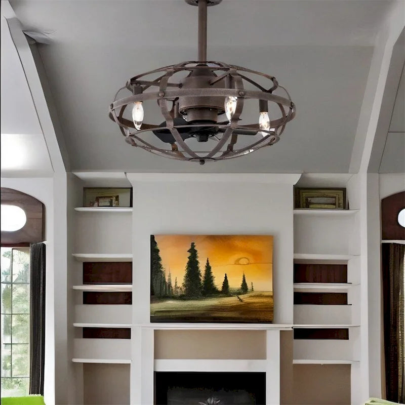 Industrial Ceiling Fan Light with Remote Control - N/A