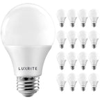 Luxrite A19 LED Light Bulb 60W Equivalent 3500K 800 Lumens Dimmable 9W Enclosed Fixture Rated E26 Base 16 Pack