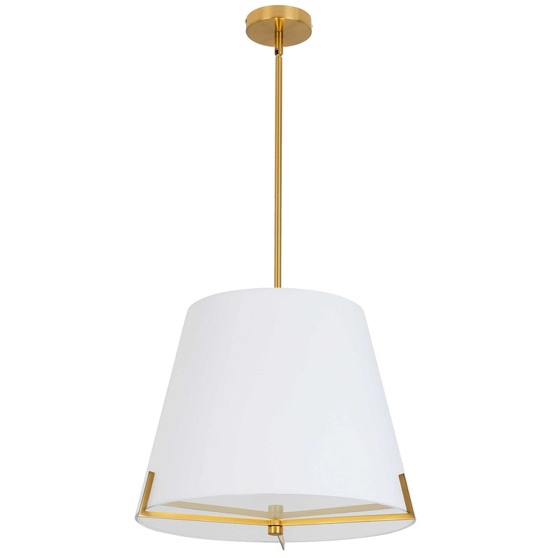Dainolite Preston Modern and Contemporary 4 Light Incandescent Pendant Aged Brass with White Fabric shade