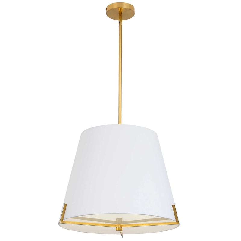 Dainolite Preston Modern and Contemporary 4 Light Incandescent Pendant Aged Brass with White Fabric shade