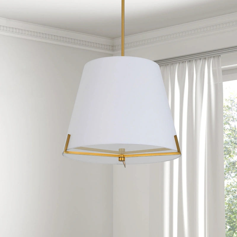 Dainolite Preston Modern and Contemporary 4 Light Incandescent Pendant Aged Brass with White Fabric shade
