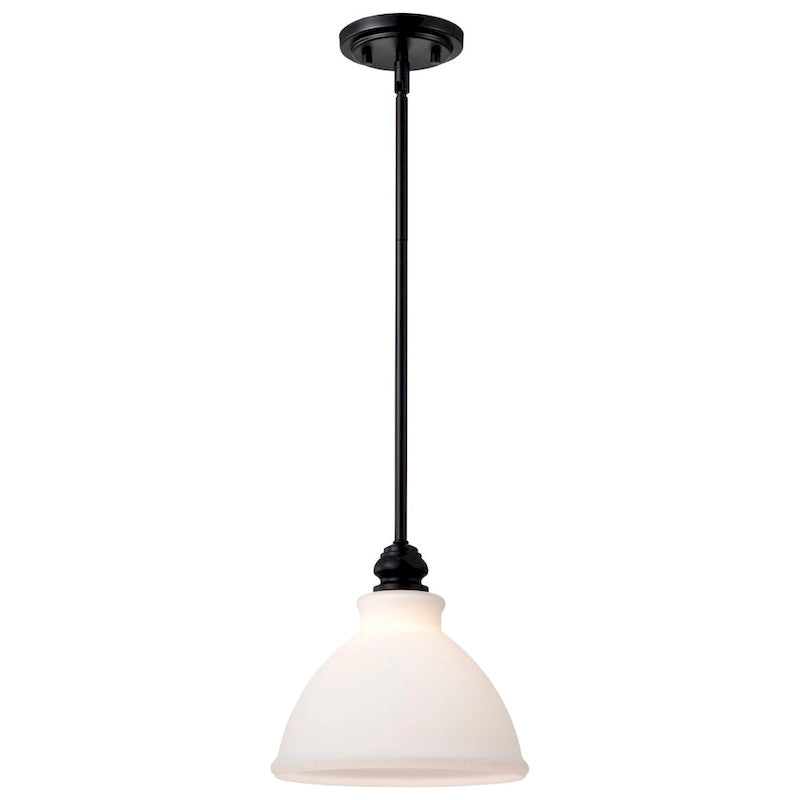 Russel 10 Inch Mini Pendant Matte Black with Satin White Glass - Matte Black