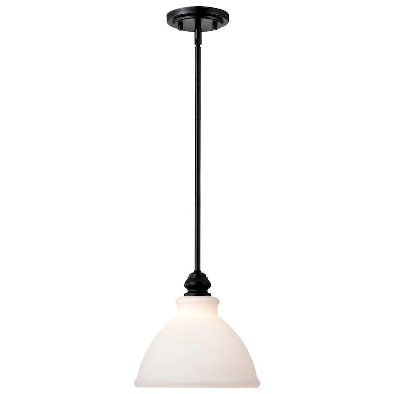 Russel 10 Inch Mini Pendant Matte Black with Satin White Glass - Matte Black