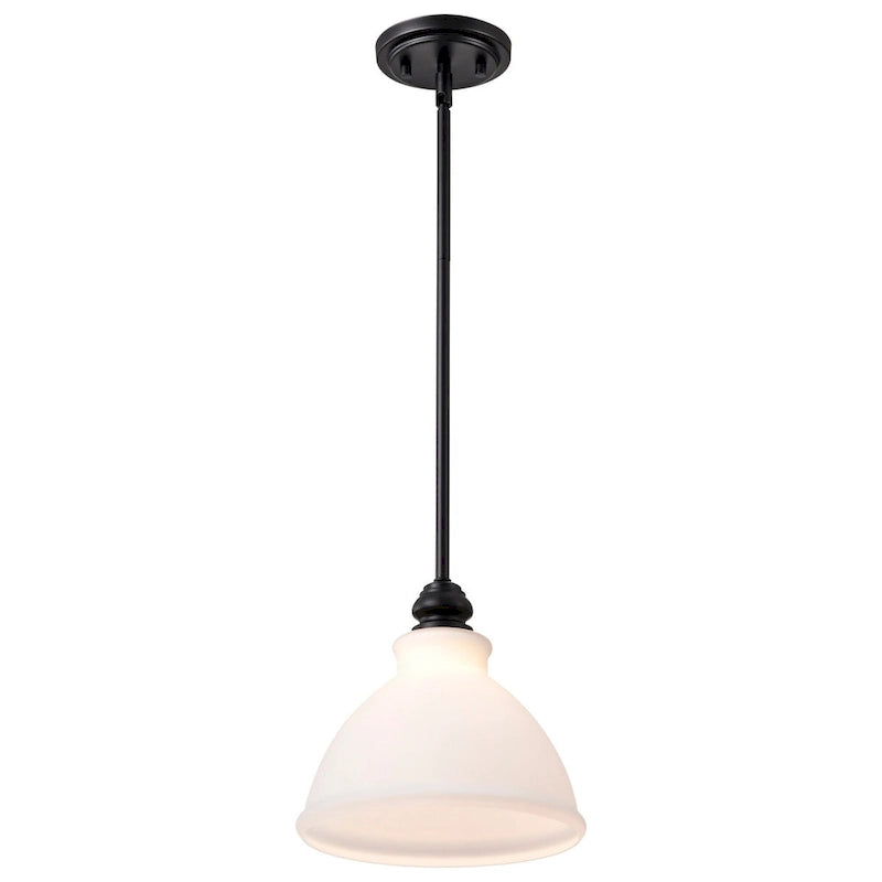 Russel 10 Inch Mini Pendant Matte Black with Satin White Glass - Matte Black