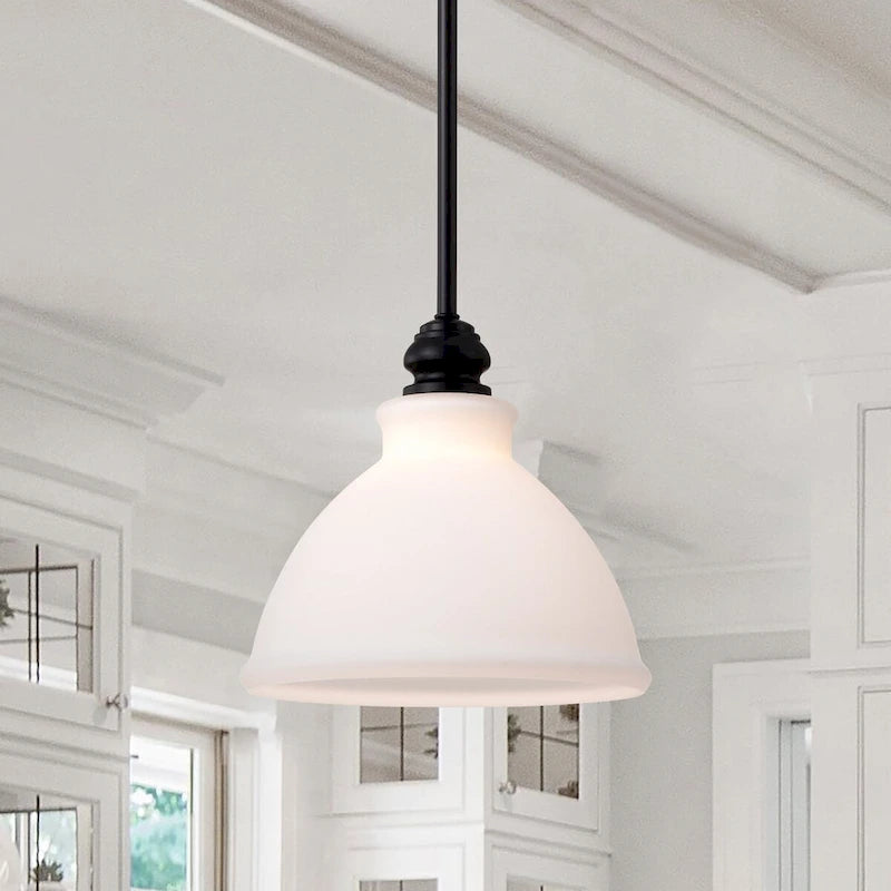 Russel 10 Inch Mini Pendant Matte Black with Satin White Glass - Matte Black