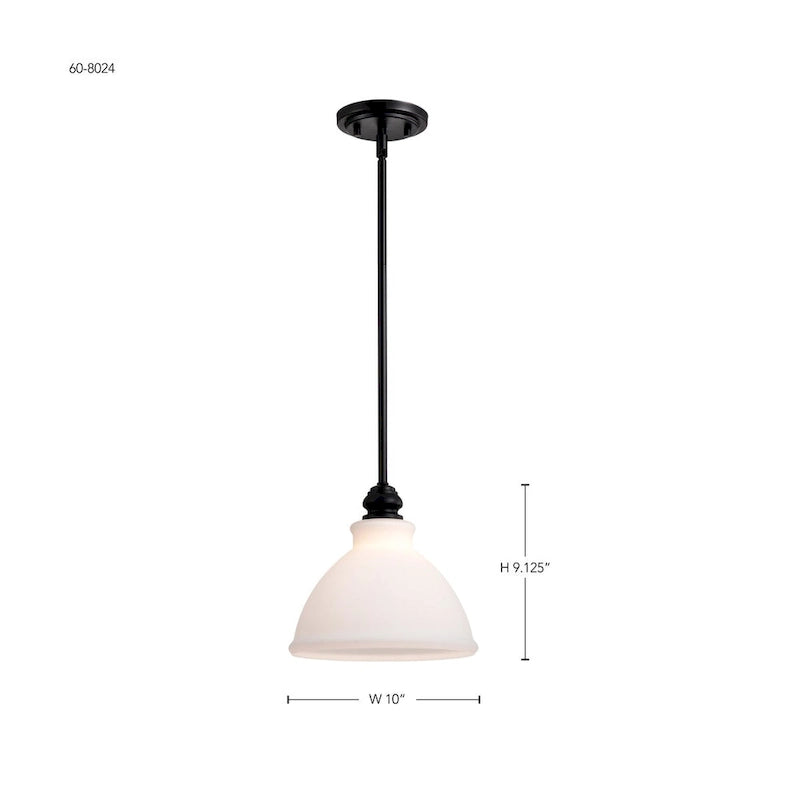 Russel 10 Inch Mini Pendant Matte Black with Satin White Glass - Matte Black