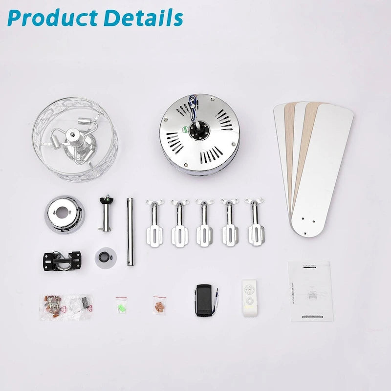 52 Inch Crystal Chandelier Fan Dual Finish Reversible Blades