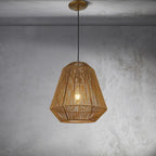 CraftHome Handcrafted 1-Light Farmhouse Natural Rattan Pendant Light With Boho Rope Woven Shape - W14 