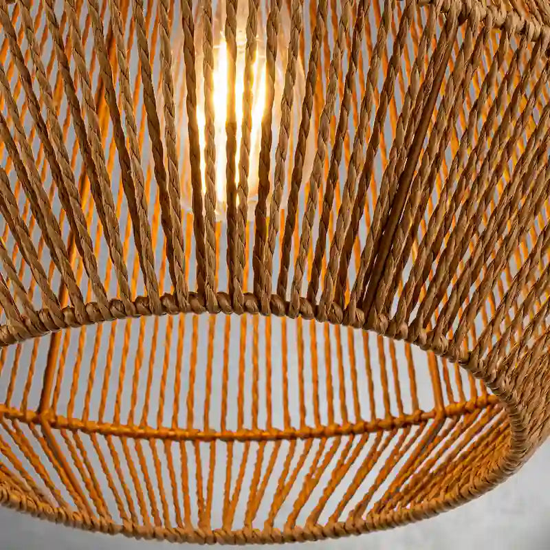 CraftHome Handcrafted 1-Light Farmhouse Natural Rattan Pendant Light With Boho Rope Woven Shape - W14