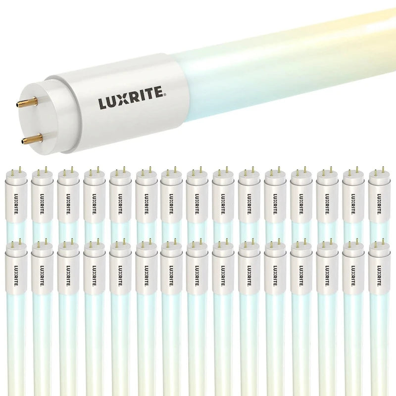 Luxrite 30-Pack 4FT T8 LED Tube Lights, 12W/15W/18W Tunable, 5CCT 3000K-6500K, Ballast Bypass, Up to 2250LM, UL, DLC - 30