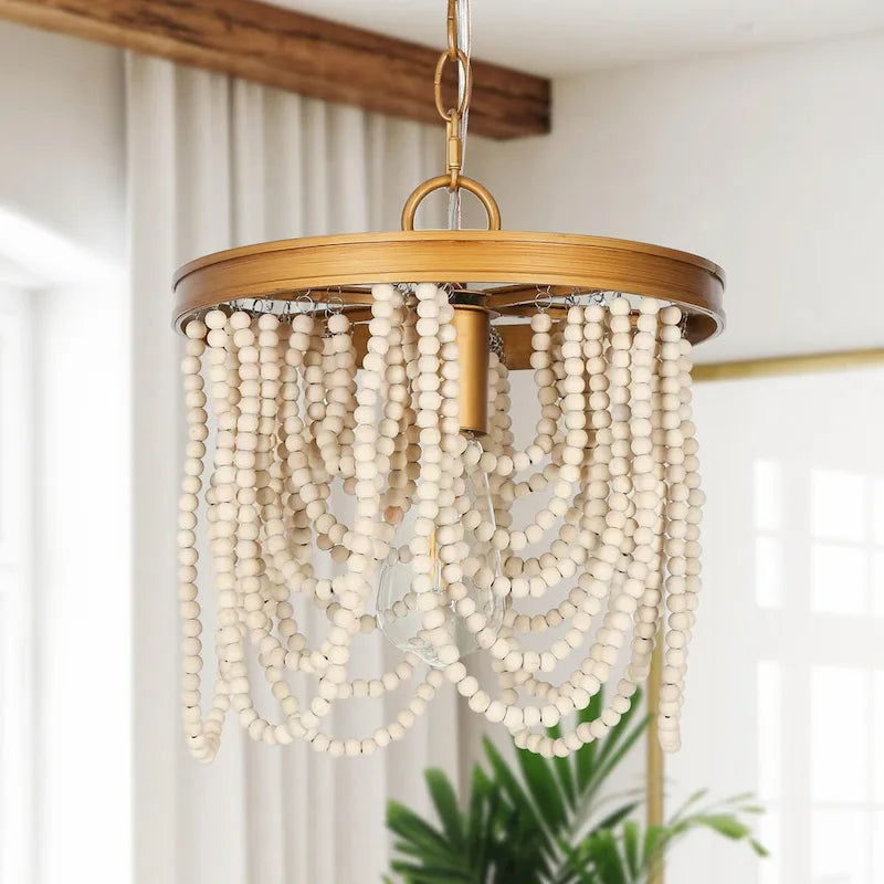 Modern Electic Empire Wood Beaded Boho Kitchen Island Bedroom Pendant Light - D 11 * H 12.5 
