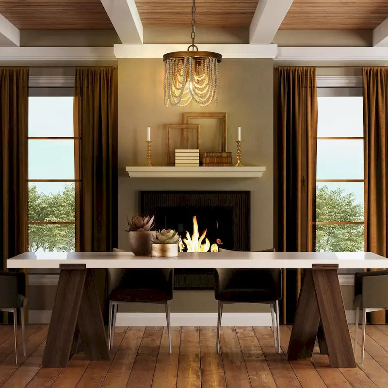 Modern Electic Empire Wood Beaded Boho Kitchen Island Bedroom Pendant Light - D 11 * H 12.5