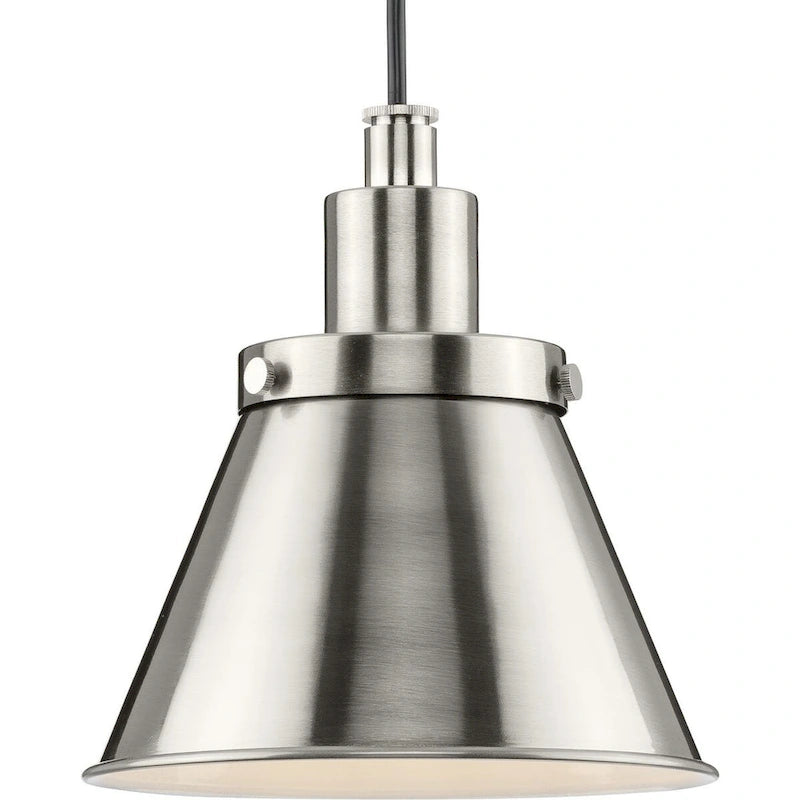 Hinton Collection One-Light Brushed Nickel Modern Farmhouse Pendant - 8.25 in x 8.25 in x 8.62 in