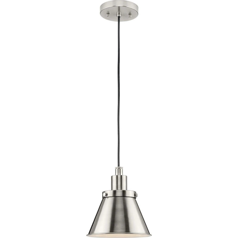 Hinton Collection One-Light Brushed Nickel Modern Farmhouse Pendant - 8.25 in x 8.25 in x 8.62 in