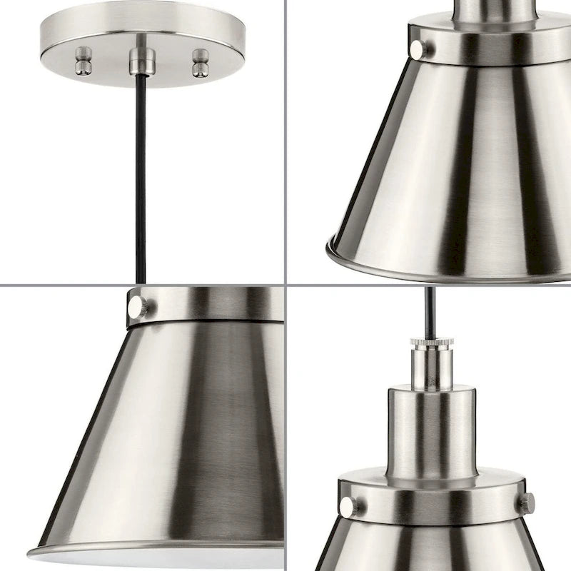 Hinton Collection One-Light Brushed Nickel Modern Farmhouse Pendant - 8.25 in x 8.25 in x 8.62 in