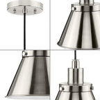 Hinton Collection One-Light Brushed Nickel Modern Farmhouse Pendant - 8.25 in x 8.25 in x 8.62 in