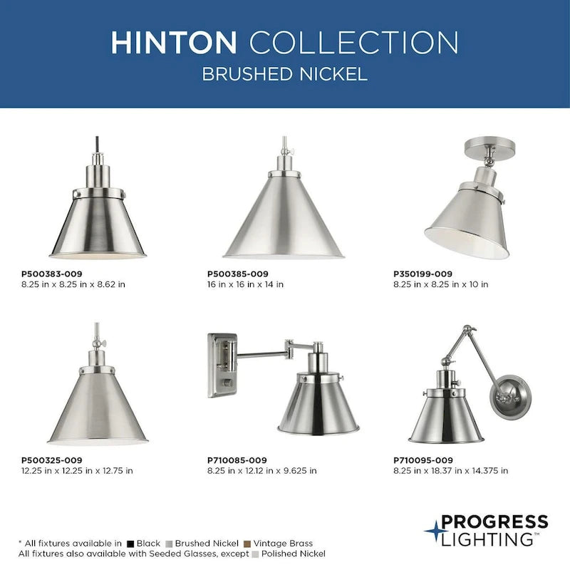 Hinton Collection One-Light Brushed Nickel Modern Farmhouse Pendant - 8.25 in x 8.25 in x 8.62 in