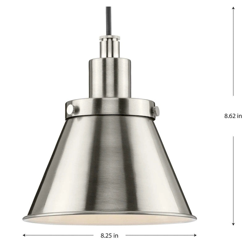 Hinton Collection One-Light Brushed Nickel Modern Farmhouse Pendant - 8.25 in x 8.25 in x 8.62 in