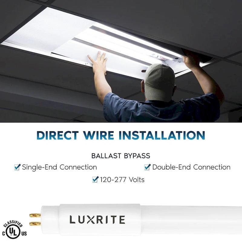 Luxrite 4FT T5 LED Tube Lights, Type B, 24W=54W, 4CCT 3500K-6500K, 45.79 , Ballast Bypass, 3200LM, UL, DLC (4 Pack) - 4