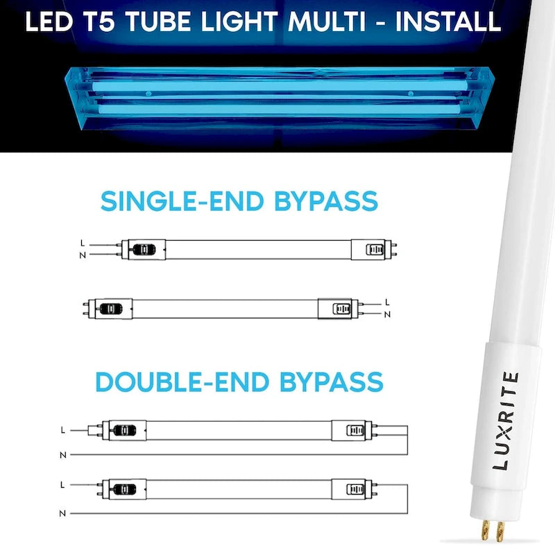 Luxrite 4FT T5 LED Tube Lights, Type B, 24W=54W, 4CCT 3500K-6500K, 45.79 , Ballast Bypass, 3200LM, UL, DLC (4 Pack) - 4