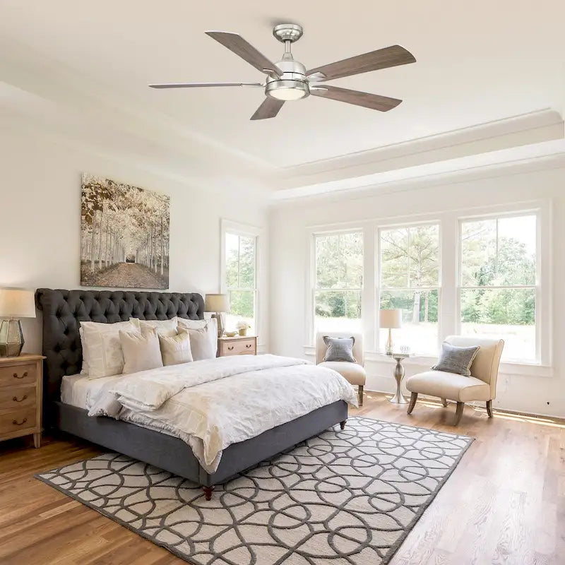 52-in Modern Nickel Reversible 5-Blade Ceiling Fan with Light and Remote