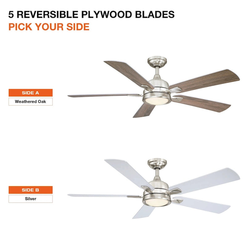 52-in Modern Nickel Reversible 5-Blade Ceiling Fan with Light and Remote