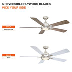 52-in Modern Nickel Reversible 5-Blade Ceiling Fan with Light and Remote