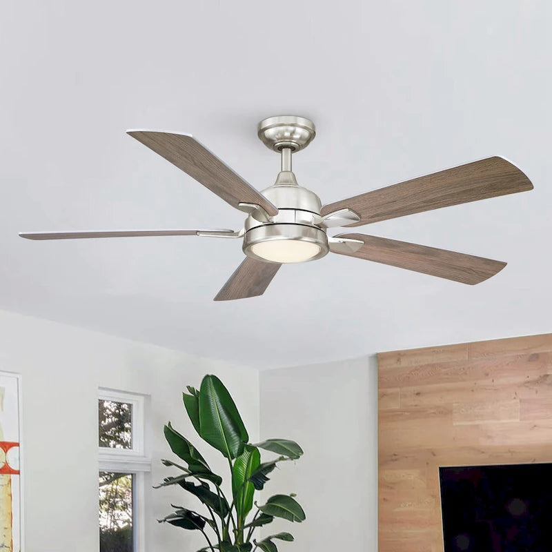 52-in Modern Nickel Reversible 5-Blade Ceiling Fan with Light and Remote