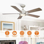 52-in Modern Nickel Reversible 5-Blade Ceiling Fan with Light and Remote