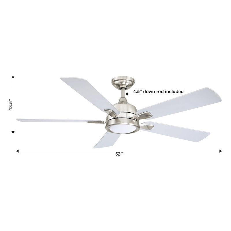 52-in Modern Nickel Reversible 5-Blade Ceiling Fan with Light and Remote