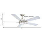 52-in Modern Nickel Reversible 5-Blade Ceiling Fan with Light and Remote
