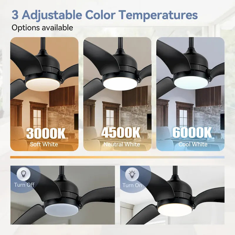 60  Black 3-Blade Ceiling Fan with LED Light Kit and Remote
