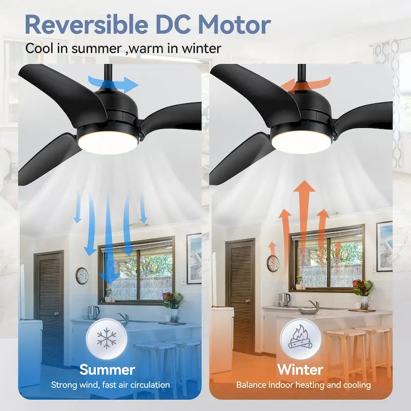 60  Black 3-Blade Ceiling Fan with LED Light Kit and Remote