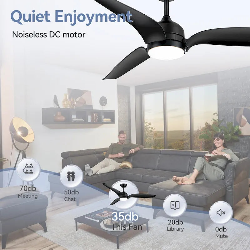 60  Black 3-Blade Ceiling Fan with LED Light Kit and Remote