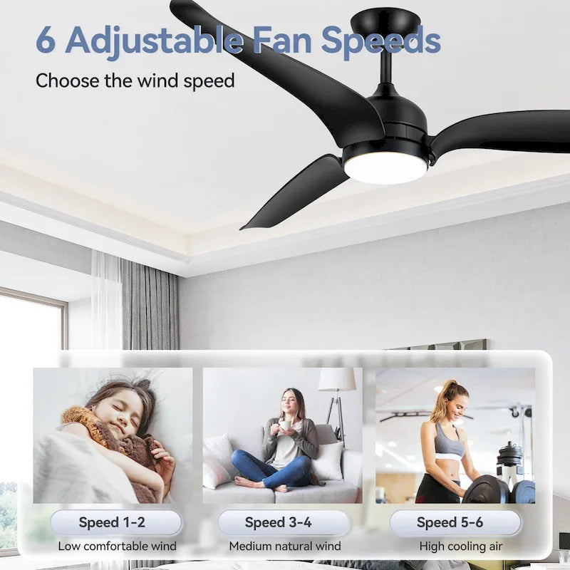 60  Black 3-Blade Ceiling Fan with LED Light Kit and Remote