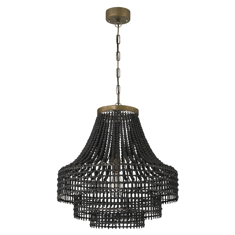 Metal, Rattan and Wood Bead Chandelier - 21.9 L x 21.9 W x 23.4 H