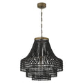 Metal, Rattan and Wood Bead Chandelier - 21.9 L x 21.9 W x 23.4 H