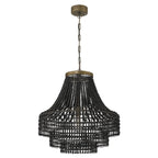 Metal, Rattan and Wood Bead Chandelier - 21.9 L x 21.9 W x 23.4 H