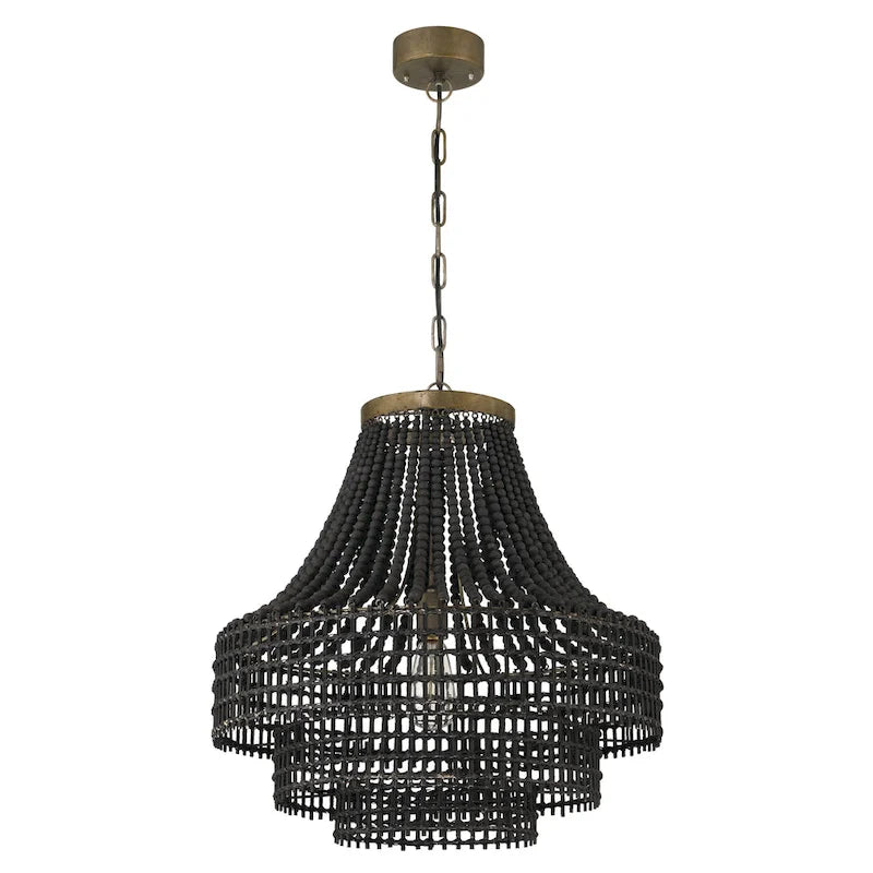 Metal, Rattan and Wood Bead Chandelier - 21.9 L x 21.9 W x 23.4 H