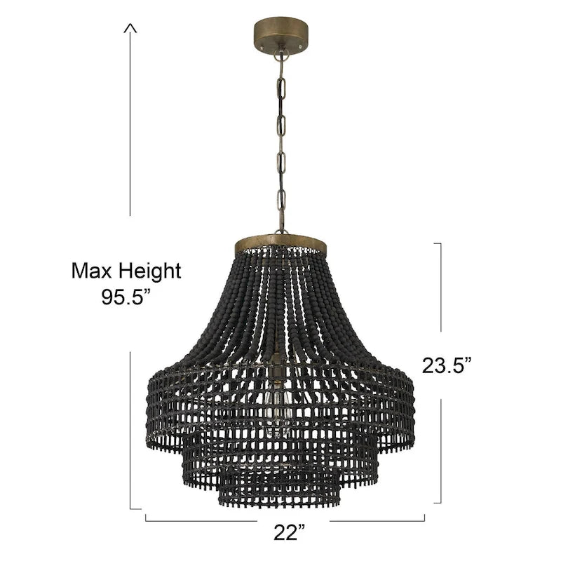 Metal, Rattan and Wood Bead Chandelier - 21.9 L x 21.9 W x 23.4 H