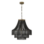 Metal, Rattan and Wood Bead Chandelier - 21.9 L x 21.9 W x 23.4 H