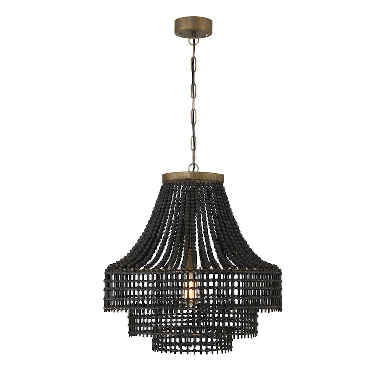Metal, Rattan and Wood Bead Chandelier - 21.9 L x 21.9 W x 23.4 H