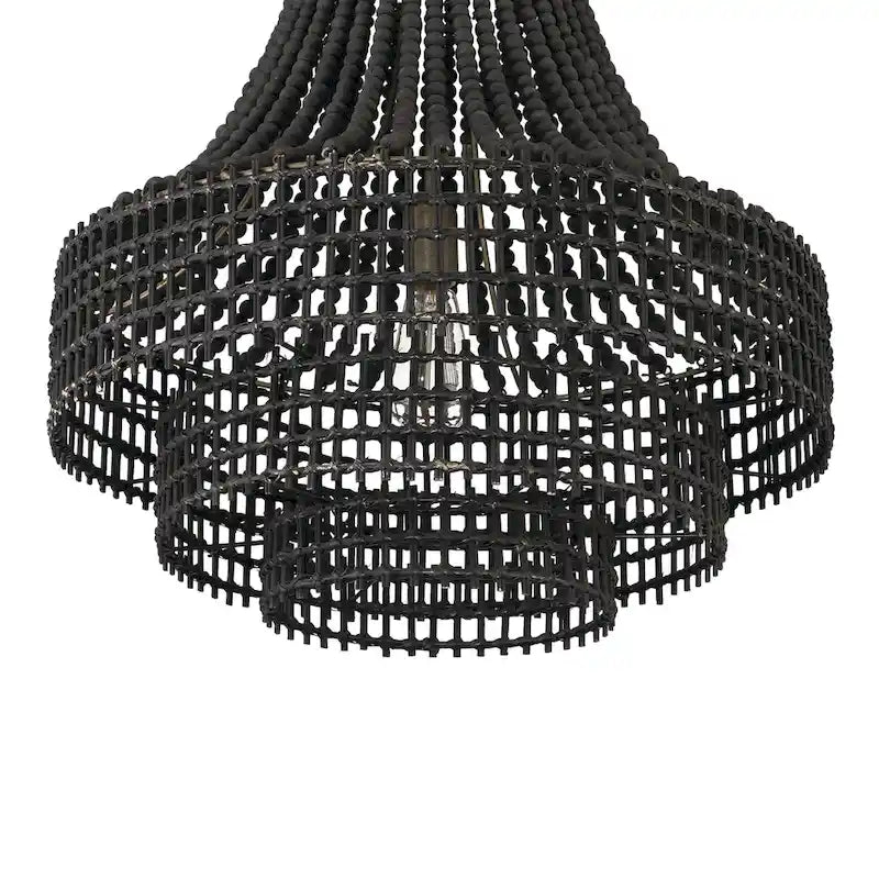 Metal, Rattan and Wood Bead Chandelier - 21.9 L x 21.9 W x 23.4 H