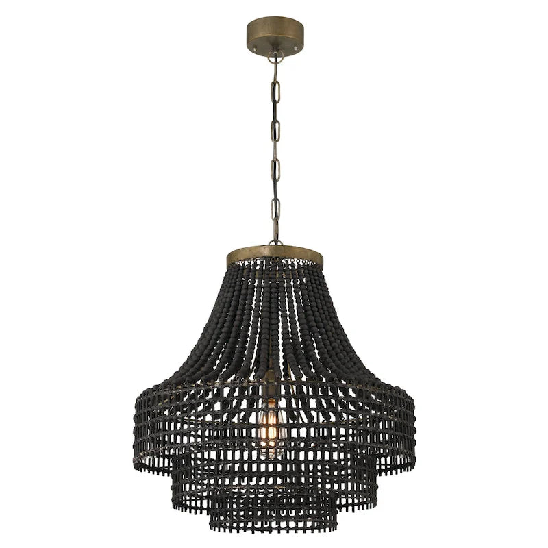 Metal, Rattan and Wood Bead Chandelier - 21.9 L x 21.9 W x 23.4 H