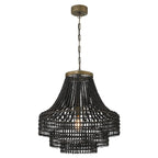 Metal, Rattan and Wood Bead Chandelier - 21.9 L x 21.9 W x 23.4 H