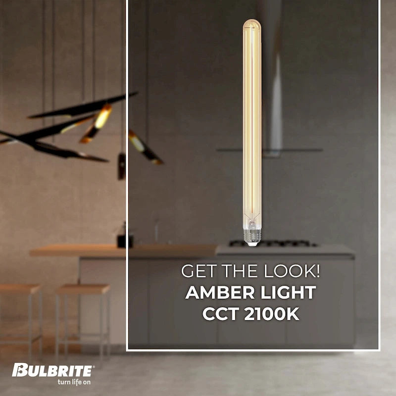 Bulbrite LED Filament Pack of (4) 5 Watt Dimmable 15 Inch T9 Light Bulb with Antique Glass Finish and Medium (E26) Base