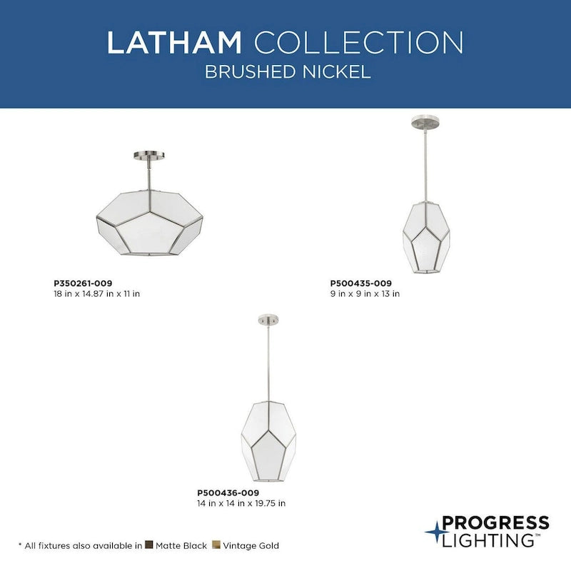 Latham Collection One-Light Brushed Nickel Contemporary Pendant - 14 in x 14 in x 19.75 in