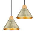 10  Gold Pendant Lights, Hammered Metal Shade - 2 Pack